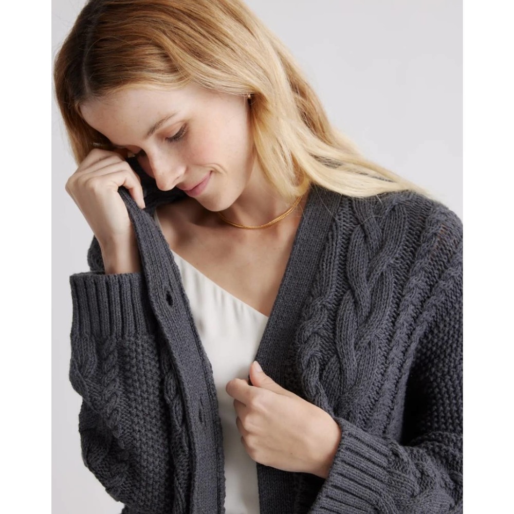 Quince Charcoal Cable-Knit Scoop Neck Sweater